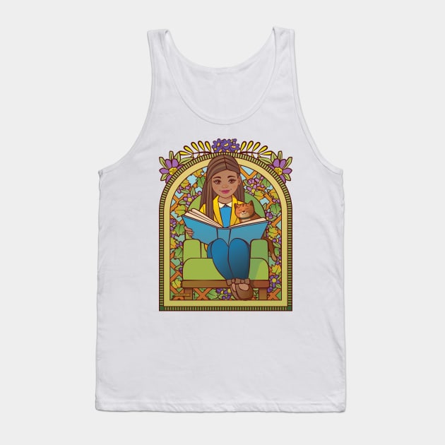 Girl Reading to Her Cat Tank Top by Sue Cervenka